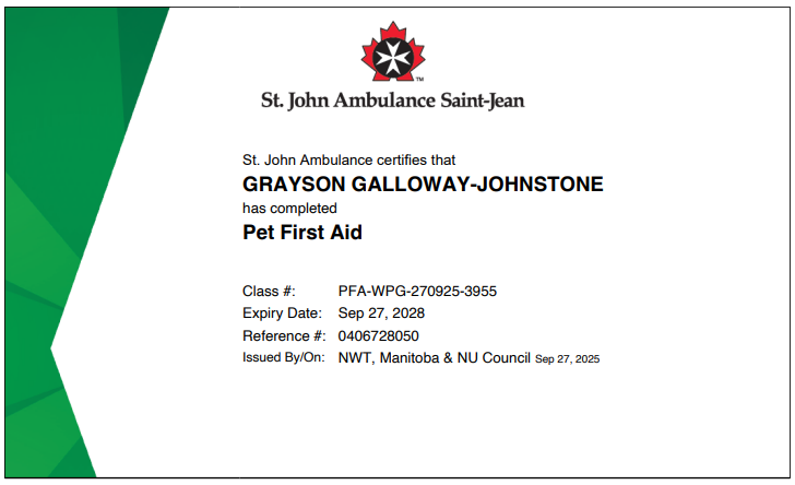 GGJ Canine First Aid certification
