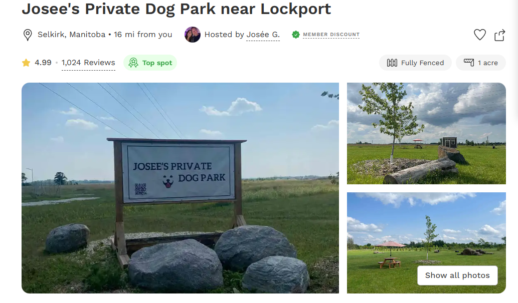 Josée’s private Sniffspot dog park near Lockport — fenced field where dogs can run off-leash